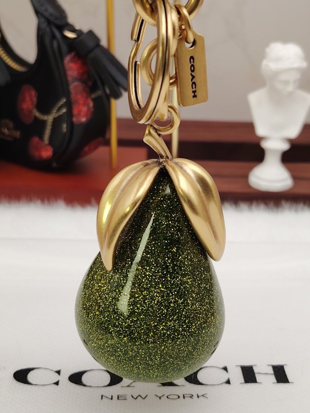 Coach Pear Bag Charm CAX73 Brass/Green Keychain Coach Bag Accessories - Picture 7 of 8